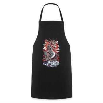 Japanischer Drache Ukiyo-E Stil mit Kanagawa Welle - Kochschürze - Schwarz - Vorne - AI Model Male 185 dark (185cm)
