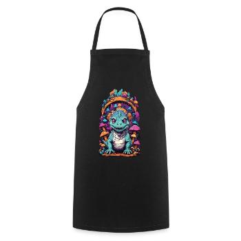 Psychedelic Mushrooms with Dinosaur Fantasy World - Cooking Apron - black - Front - AI Model Male 185 dark (185cm)
