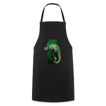 Colorful Camouflage: Chameleon on a Branch - Cooking Apron - black - Front - AI Model Male 185 dark (185cm)