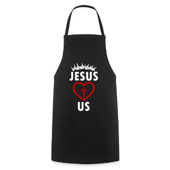 JESUS LOVES US - Kochschürze - Schwarz - Vorne - AI Model Male 185 dark (185cm)