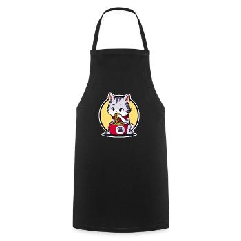 Cute Cat Eats Ramen - Anime - Manga - Tablier de cuisine - noir - Devant - AI Model Male 185 dark (185cm)