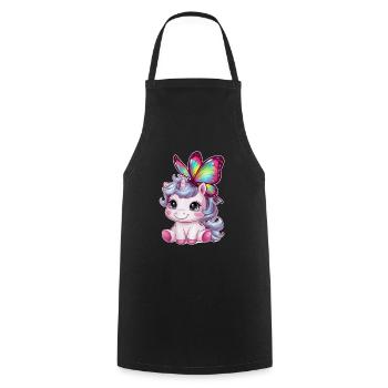 Licorne Kawaii mignonne avec papillon - Tablier de cuisine - noir - Devant - AI Model Male 185 dark (185cm)