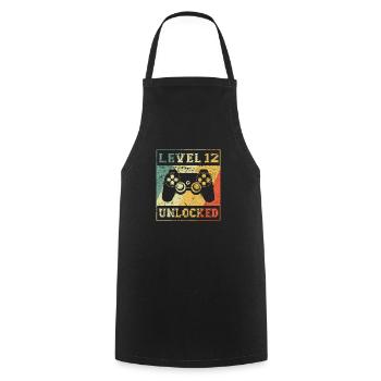 Level 12 Unlocked 12th Birthday - Cooking Apron - black - Front - AI Model Male 185 dark (185cm)