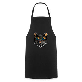 Chat hipster cool dans un look autocollant rétro - Tablier de cuisine - noir - Devant - AI Model Male 185 dark (185cm)