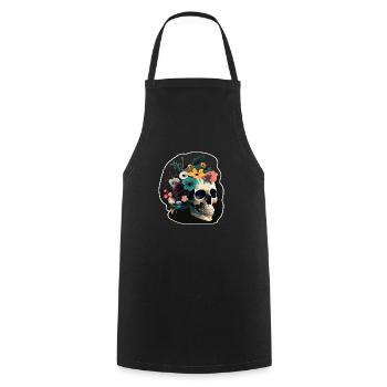 Human Skull & Flowers 8 - Cooking Apron - black - Front - AI Model Male 185 dark (185cm)