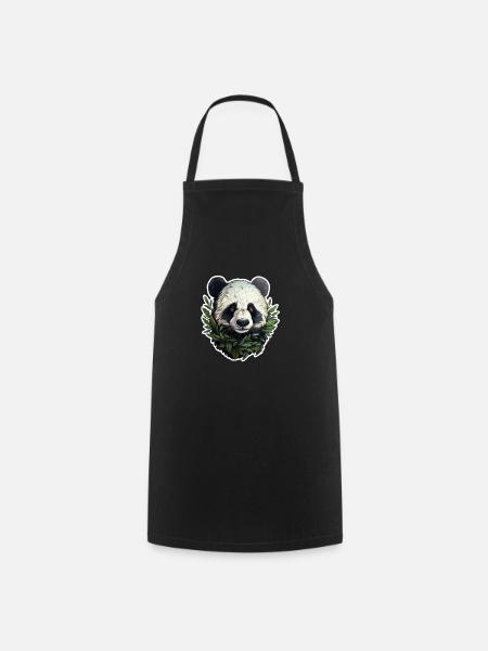 Panda schaut aus Blättern - Kochschürze - Schwarz
