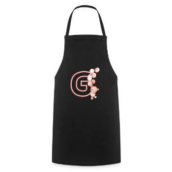 Lettre g rose ours - Tablier de cuisine - noir - Devant - AI Model Male 185 dark (185cm)