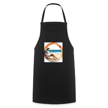 Artwork: Lady on the beach - very stylish - Cooking Apron - black - Front - AI Model Male 185 dark (185cm)