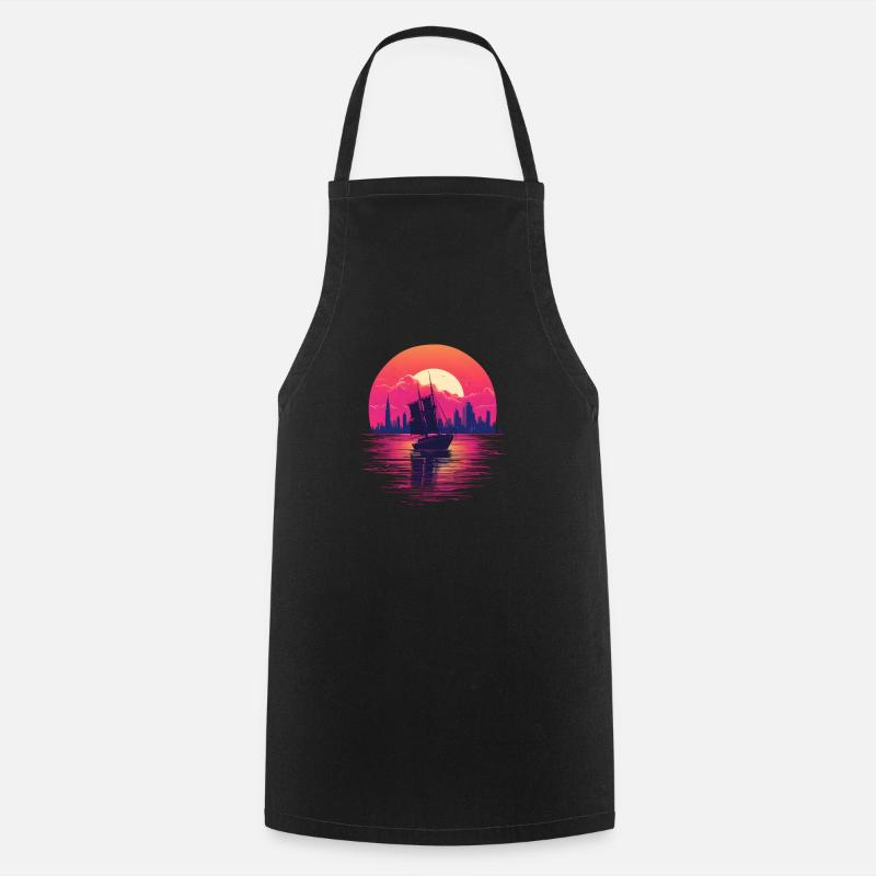 Synthwave sailing ship - Kochschürze - Schwarz