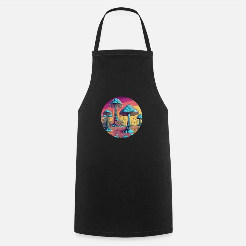 Psychedelic Mushroom Tree Valley - Cooking Apron - black