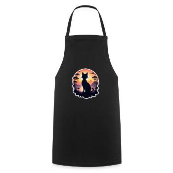 chat paysage et coucher de soleil - Tablier de cuisine - noir - Devant - AI Model Male 185 dark (185cm)