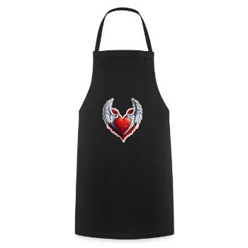coeur rouge avec des ailes - Tablier de cuisine - noir - Devant - AI Model Male 185 dark (185cm)
