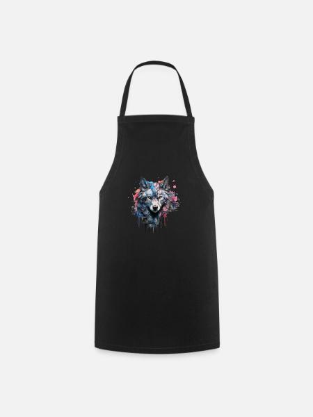 Wolf Design Wolf Head in Bright Colors Wolf Pack - Cooking Apron - black