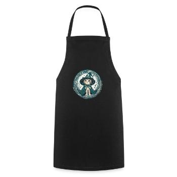 Kitty Cat Wizard - Cooking Apron - black - Front - AI Model Male 185 dark (185cm)