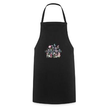 Blumen | Sticker | Glimmerfänger - Kochschürze - Schwarz - Vorne - AI Model Male 185 dark (185cm)