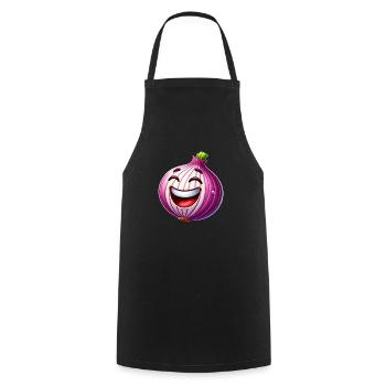 Dessin animé rieur oignon - Tablier de cuisine - noir - Devant - AI Model Male 185 dark (185cm)