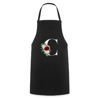lettre C fleuris - Tablier de cuisine - noir - Devant - AI Model Male 185 dark (185cm)
