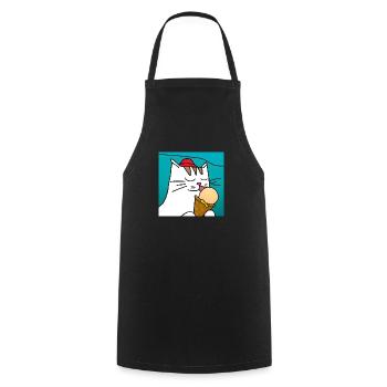 Cat with ice cream with blue background - Cooking Apron - black - Front - AI Model Male 185 dark (185cm)