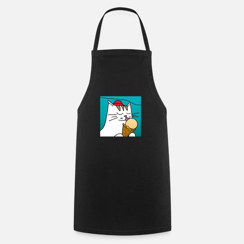 Katze mit Eis mit blauem Hintergrund - Kochschürze - Schwarz