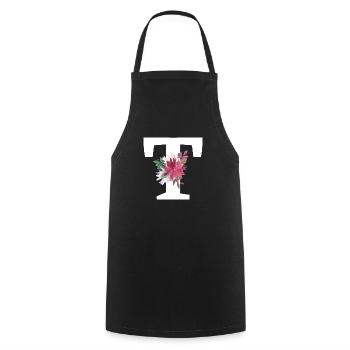 Lettre t floral - Tablier de cuisine - noir - Devant - AI Model Male 185 dark (185cm)