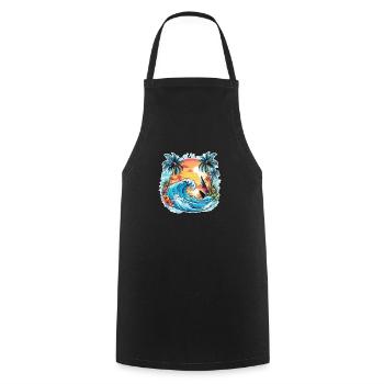 Surfen Strand Palme Sonnenschein Urlaub - Kochschürze - Schwarz - Vorne - AI Model Male 185 dark (185cm)