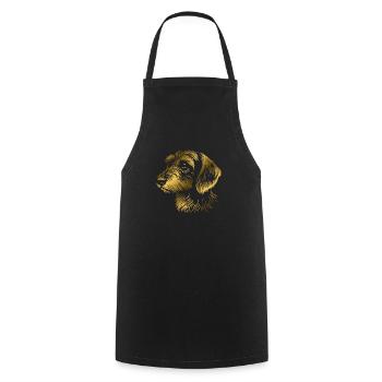 Teckel à poil dur teckel à poil dur dessin tête or - Tablier de cuisine - noir - Devant - AI Model Male 185 dark (185cm)