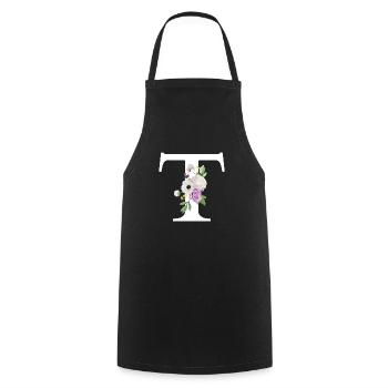 Purple Floral Letter T - Cooking Apron - black - Front - AI Model Male 185 dark (185cm)