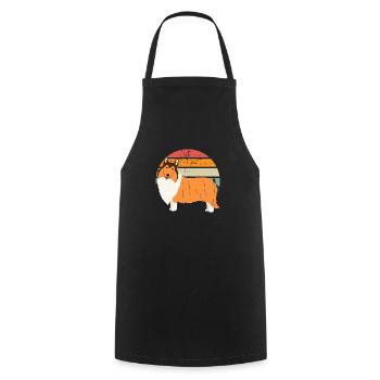 Border collie Retro sunset - Cooking Apron - black - Front - AI Model Male 185 dark (185cm)