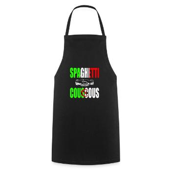 Spaghetti Couscous, nourriture italo-algérienne - Tablier de cuisine - noir - Devant - AI Model Male 185 dark (185cm)
