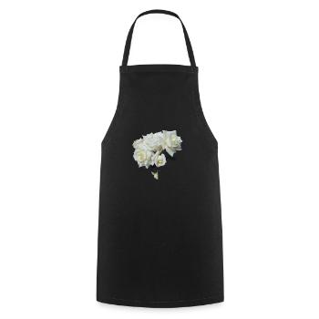 WHITE ROSE BUSH - Cooking Apron - black - Front - AI Model Male 185 dark (185cm)