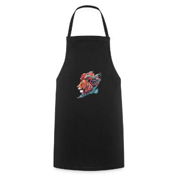 Lion Farouche clair et turquoise - Tablier de cuisine - noir - Devant - AI Model Male 185 dark (185cm)