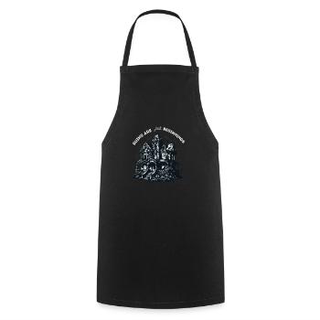 "The ruins are just the beginning", urbex slogan - Cooking Apron - black - Front - AI Model Male 185 dark (185cm)