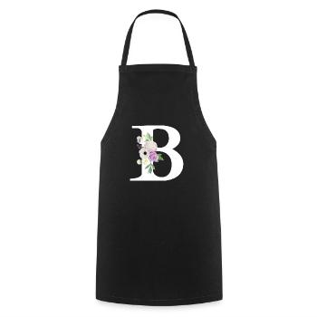 Purple floral letter b - Cooking Apron - black - Front - AI Model Male 185 dark (185cm)