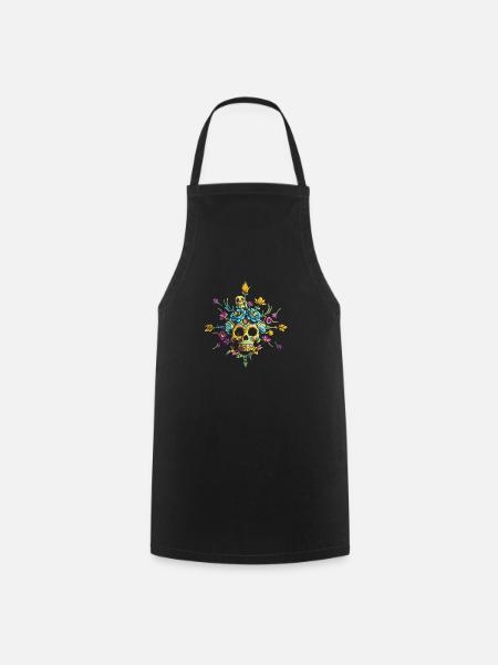 Totenkopf Blumen - Kochschürze - Schwarz