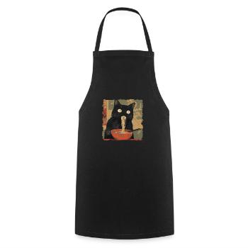 Anime Japanese Art Black Cat Ramen Ukiyo-e - Cooking Apron - black - Front - AI Model Male 185 dark (185cm)