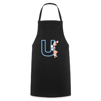 Blue Letter u Bear - Cooking Apron - black - Front - AI Model Male 185 dark (185cm)