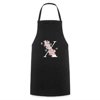 Letter x Pink Flowers - Cooking Apron - black - Front - AI Model Male 185 dark (185cm)