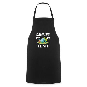 Camping ist im Tent | Wortspiel (Trend) - Kochschürze - Schwarz - Vorne - AI Model Male 185 dark (185cm)