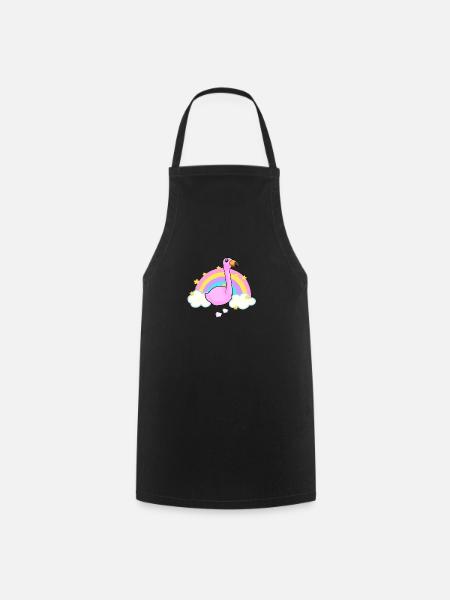 Flamingo and a rainbow cartoon - Cooking Apron - black