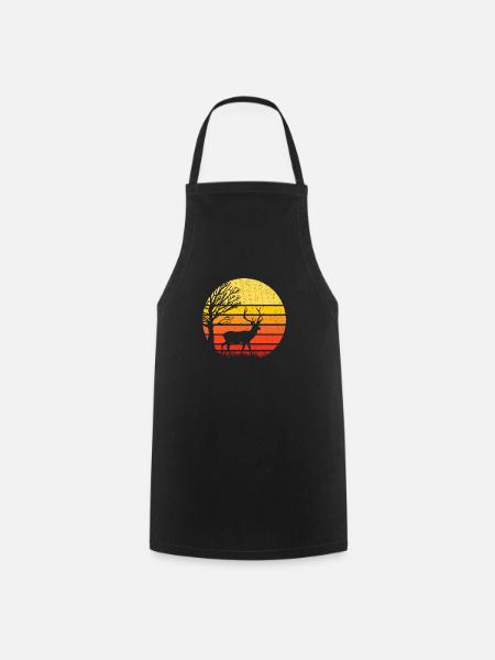 cerf et coucher de soleil - nature - Tablier de cuisine - noir
