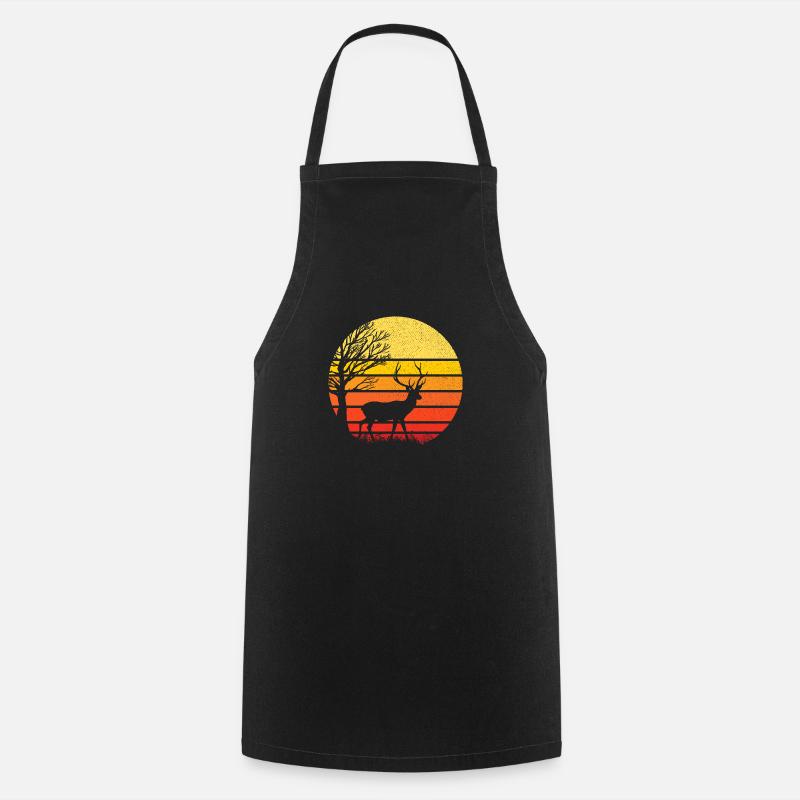 cerf et coucher de soleil - nature - Tablier de cuisine - noir