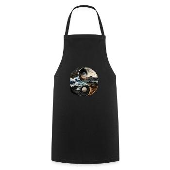 Ying et Yang Nature Design Montagnes Vagues de la goutte de mer - Tablier de cuisine - noir - Devant - AI Model Male 185 dark (185cm)