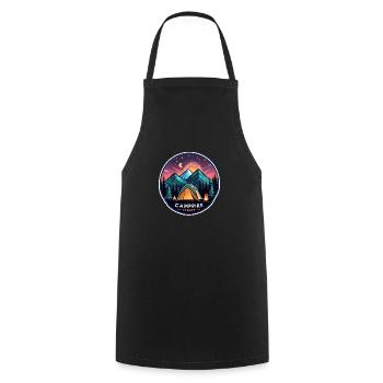 Camping, tent and campfire - Cooking Apron - black - Front - AI Model Male 185 dark (185cm)