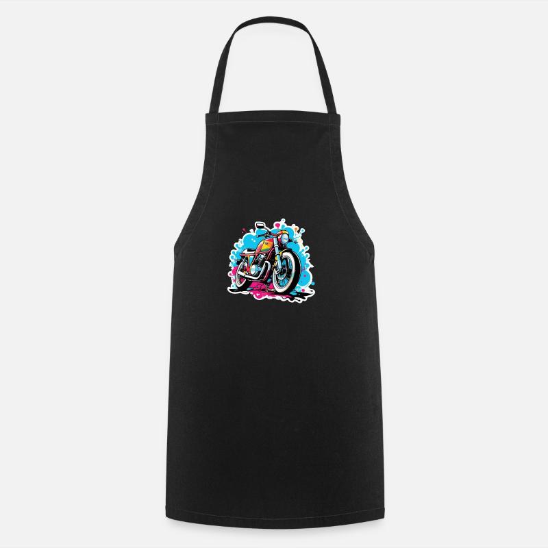 moto vintage style retro - graffiti - Tablier de cuisine - noir