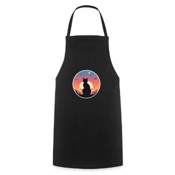 chat paysage et coucher de soleil - Tablier de cuisine - noir - Devant - AI Model Male 185 dark (185cm)