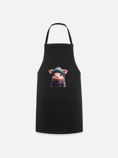 Niedliches Schweinchen - Kochschürze - Schwarz
