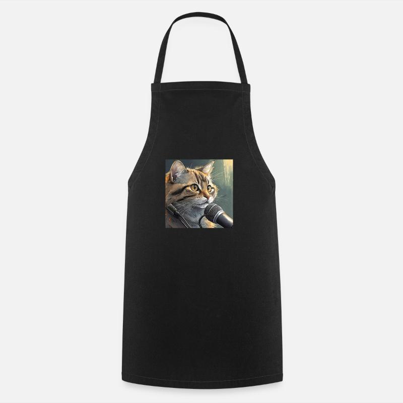 Katze mit Mikrofon - Kochschürze - Schwarz