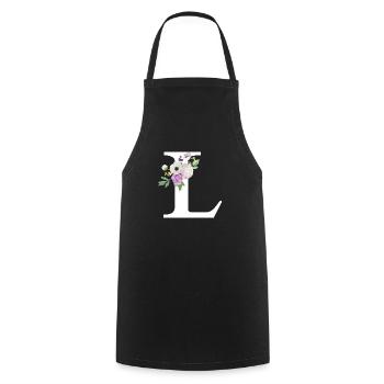 Purple Floral Letter L - Cooking Apron - black - Front - AI Model Male 185 dark (185cm)