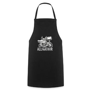 Alligator crocodile alligathor drôle viking jeu de mots - Tablier de cuisine - noir - Devant - AI Model Male 185 dark (185cm)