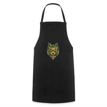 Tribal Wolf - Gold and Marble Decorated - Cooking Apron - black - Front - AI Model Male 185 dark (185cm)